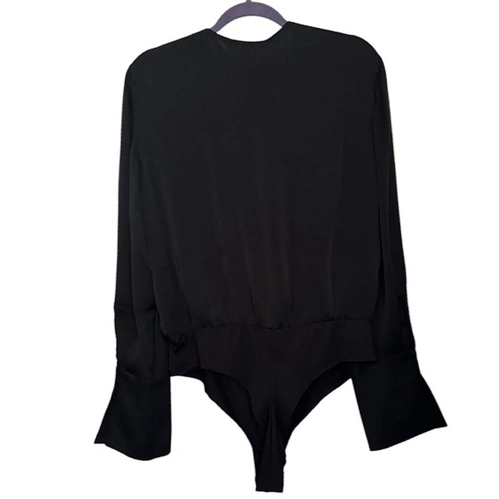 NWT Favorite Daughter Chiffon Bodysuit Black Women’s Size L Long Sleeve Pleated - Picture 3 of 16